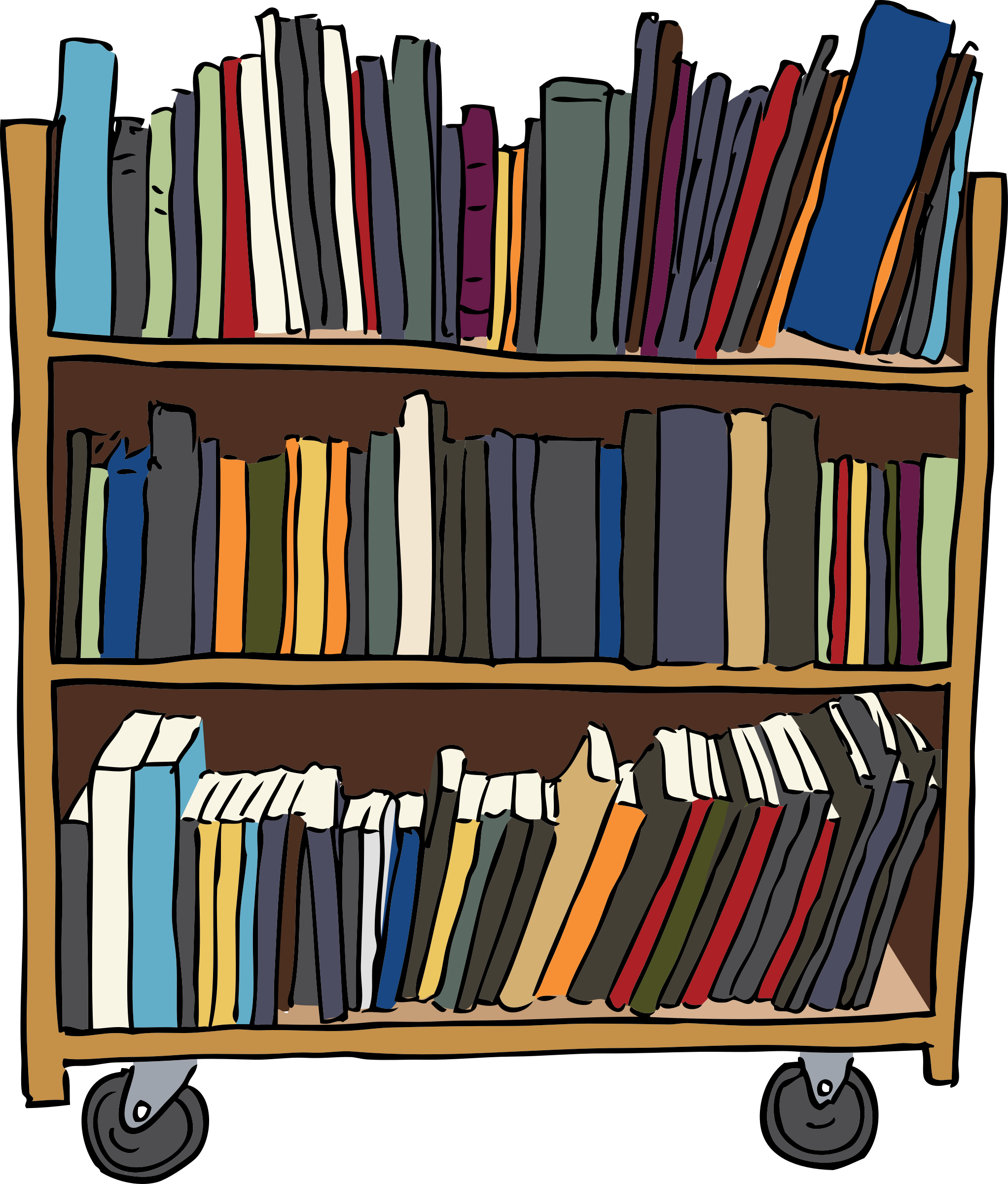 Cartoon image of a library book cart.